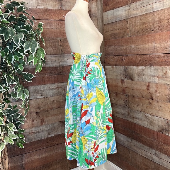 ZARA Green Yellow Tropical Print High Waist MIDI Skirt Sz Small - Picture 7 of 15